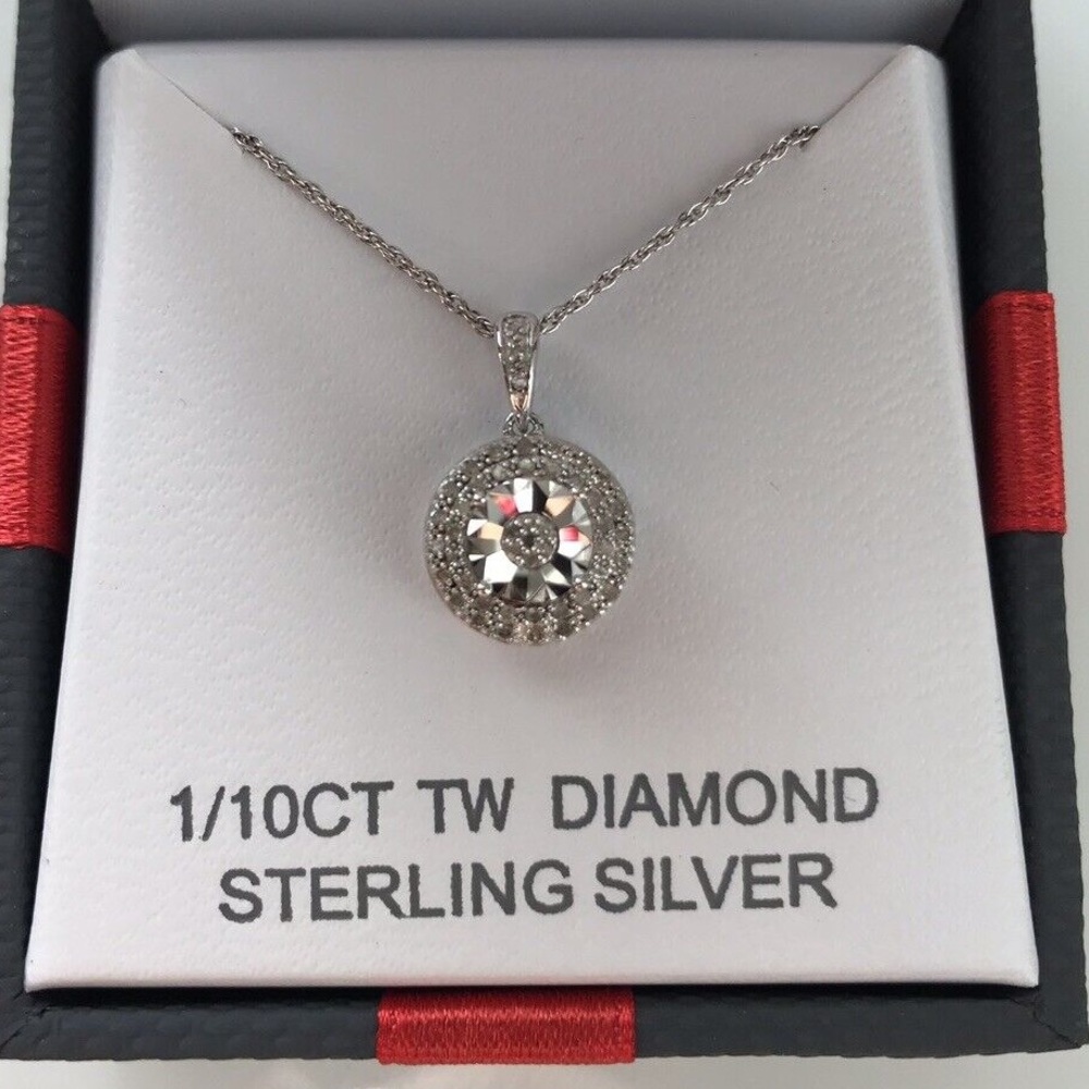NEW!!! 1/10 CT TW Diamond Sterling Silver With 18” Pendent Necklace